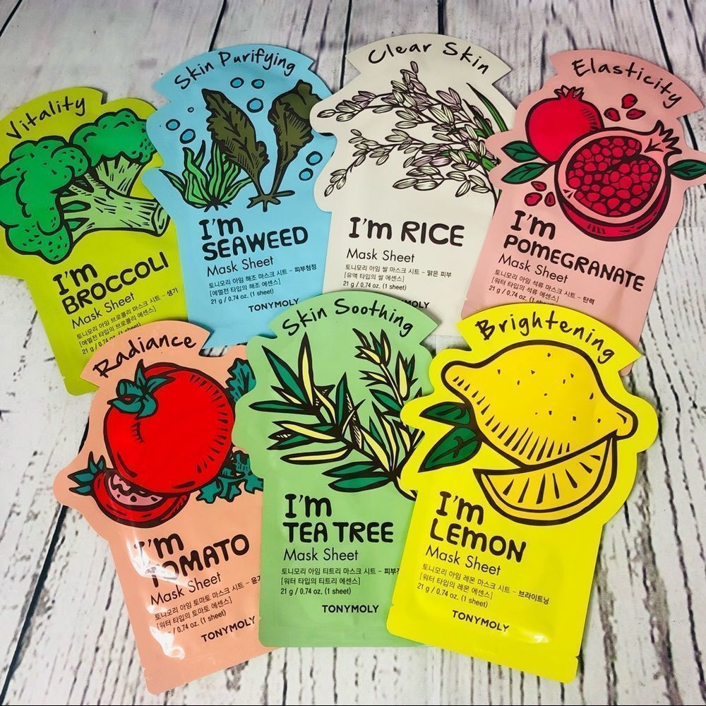 TonyMoly X 7 Korean K-Beauty Sheet Masks Tea Tree Lemon Seaweed Rice Tomato